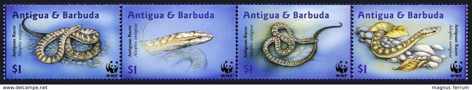 2002 Antigua & Barbuda, Snakes, Antiguan Racer, WWF,  4 Stamps, MNH - Unused Stamps