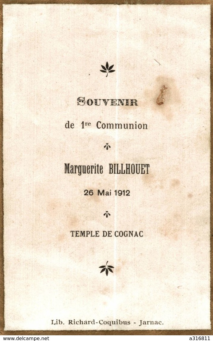 TEMPLE DE COGNAC  1 ERE COMMUNION 26 /05 /1912 - Andachtsbilder