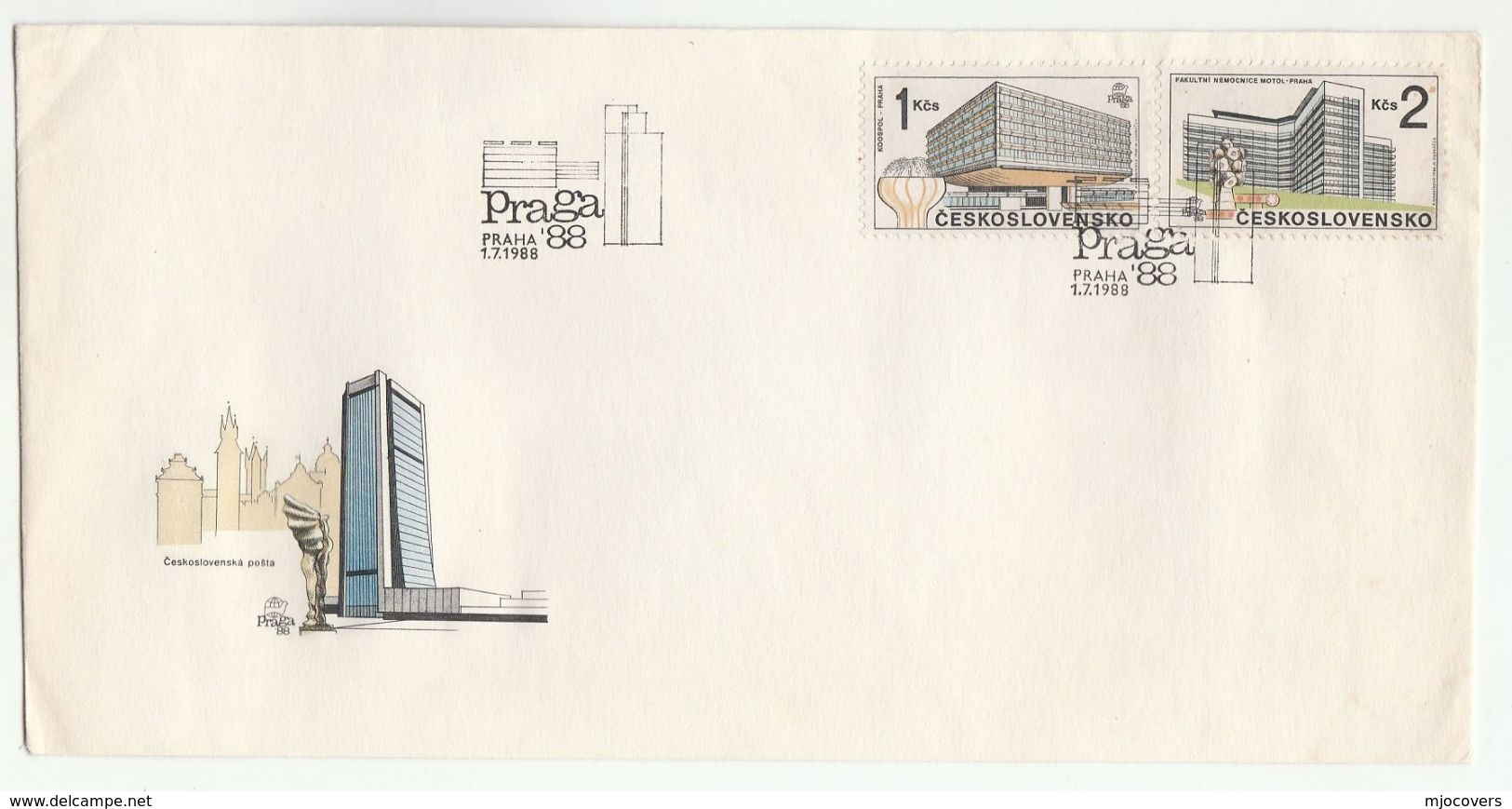 1988 CZECHOSLOVAKIA FDC Stamps PRAGUE UNIVERSITY HOSPITAL Architecture Medicine Health Cover - Medicine