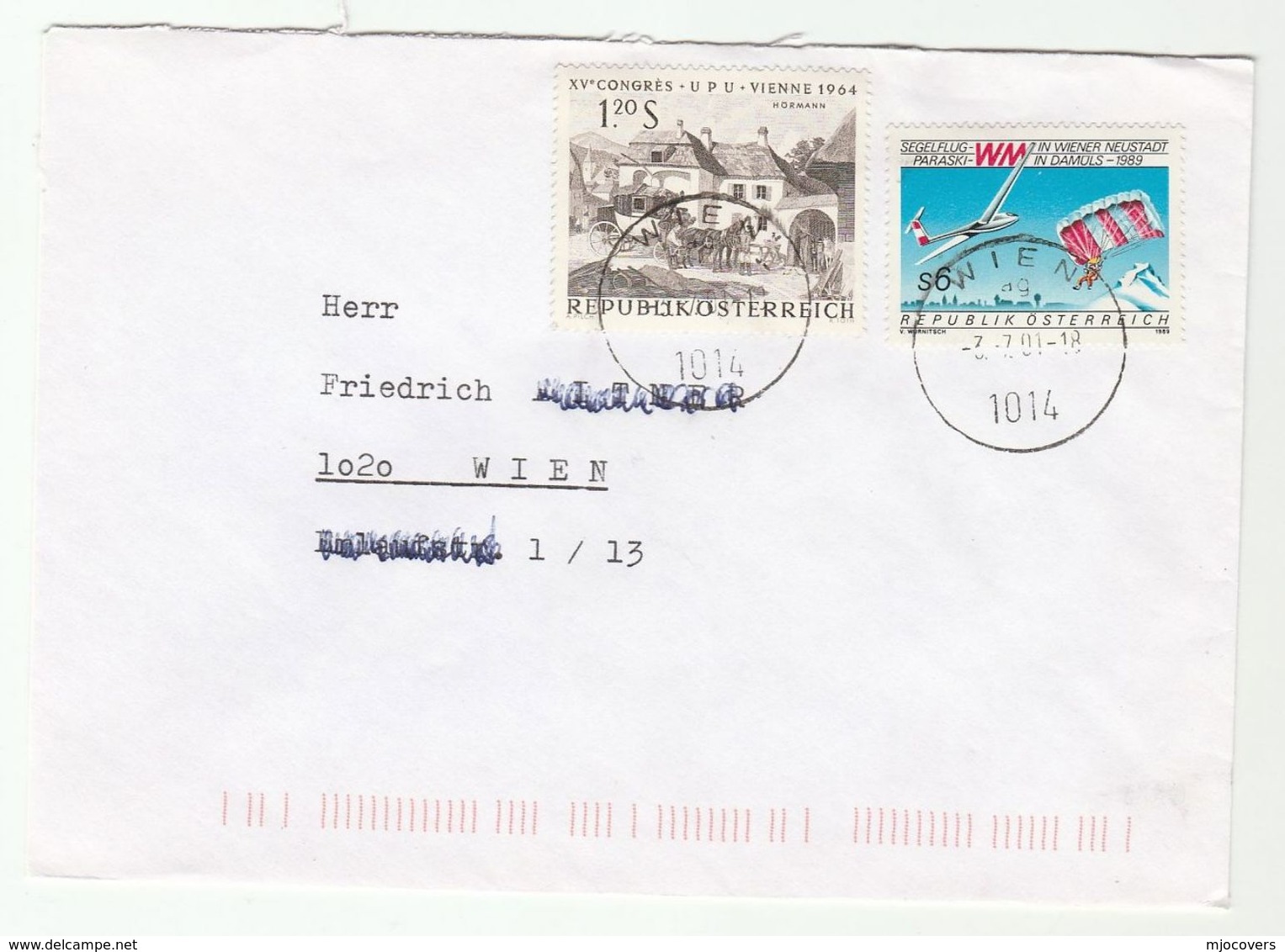 2001 AUSTRIA COVER  Stamps UPU GLIDING PARACHUTING  PARASKI Aviation Parachute Sport Glider - Parachutisme