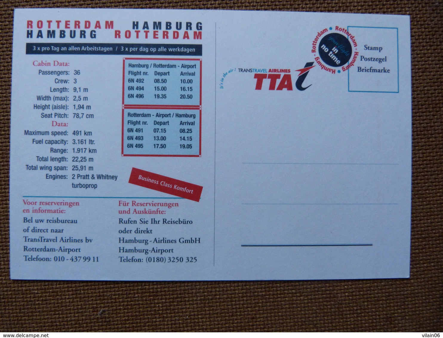 AIRLINE ISSUE / CARTE COMPAGNIE   TTA / TRANS TRAVEL AIRLINES   DASH 8 - 1946-....: Moderne
