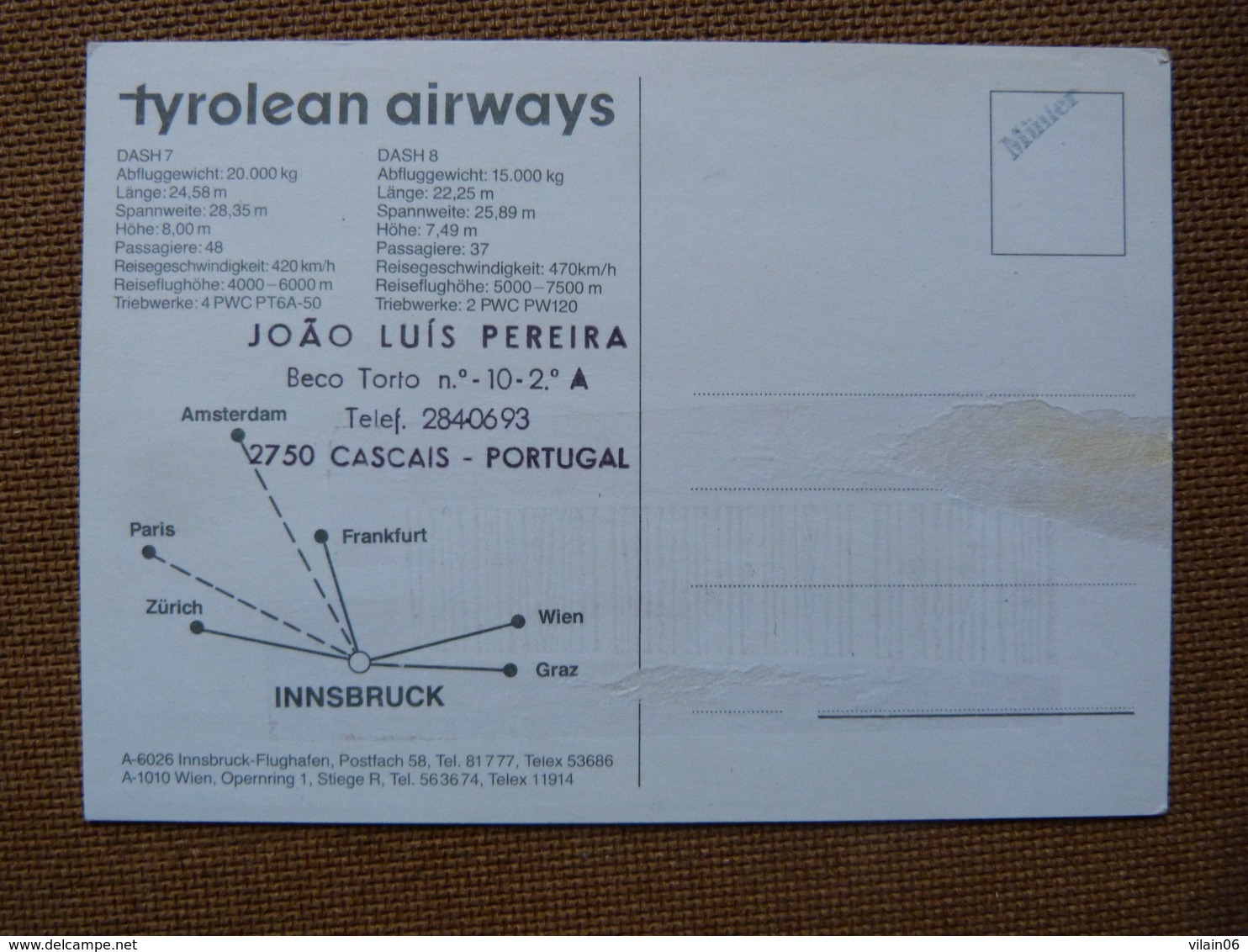 AIRLINE ISSUE / CARTE COMPAGNIE   TYROLEAN  DASH 8 / DASH 7 - 1946-....: Moderne