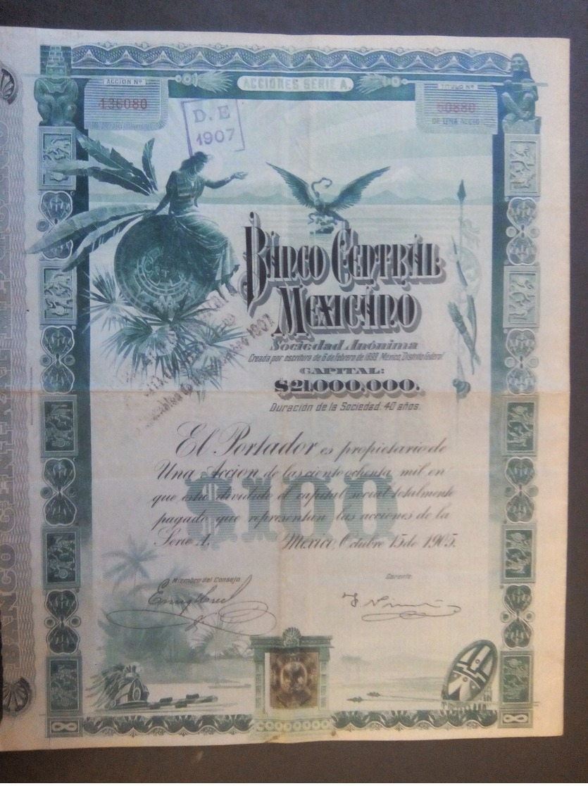 LOT  2   BANCO Central    Mexicano    1905 + Coupons - Altri & Non Classificati