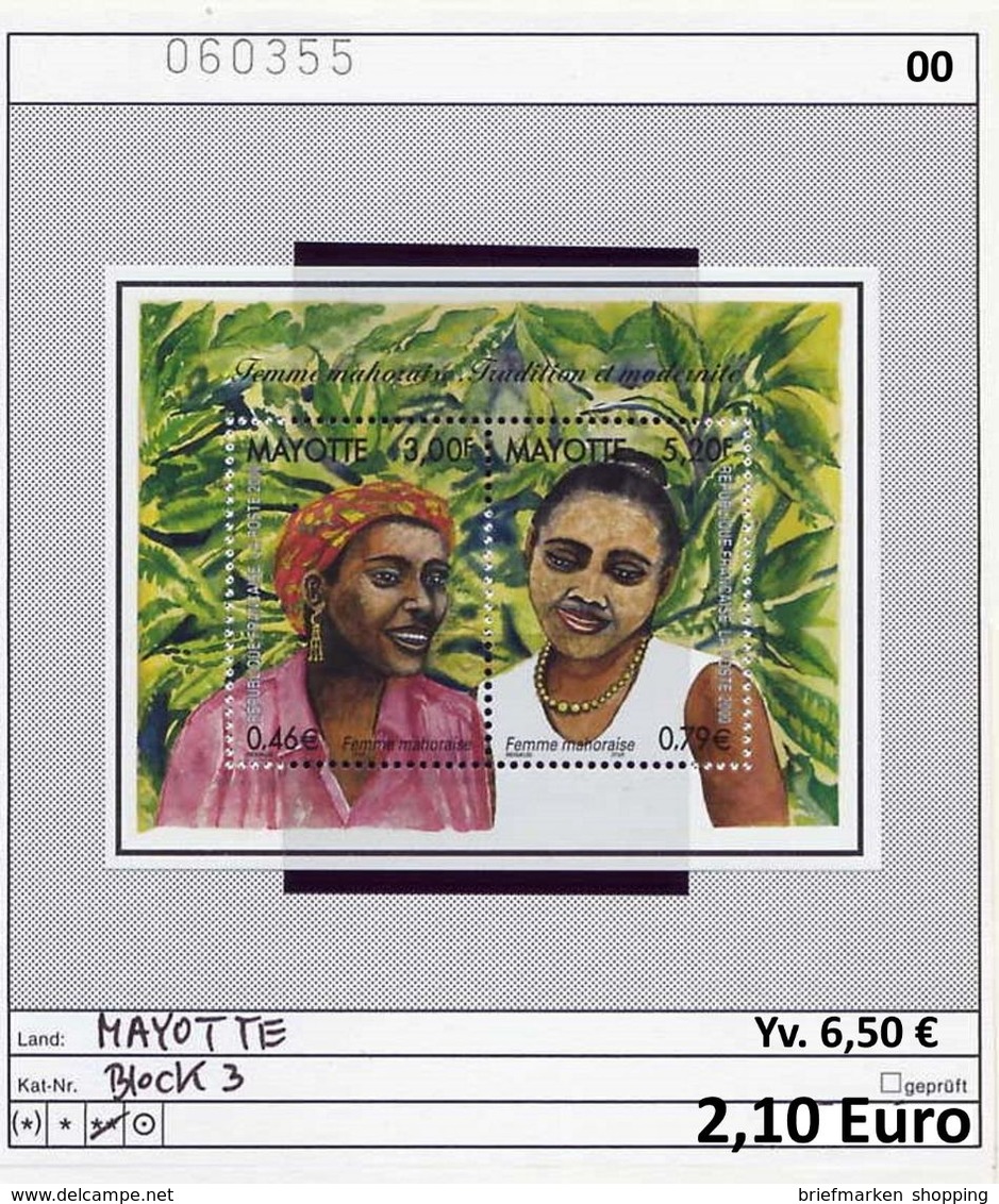 Mayotte 2000 - Michel 3 / Yvert Block 3 - ** Mnh Neuf Postfris - - Blocks & Sheetlets