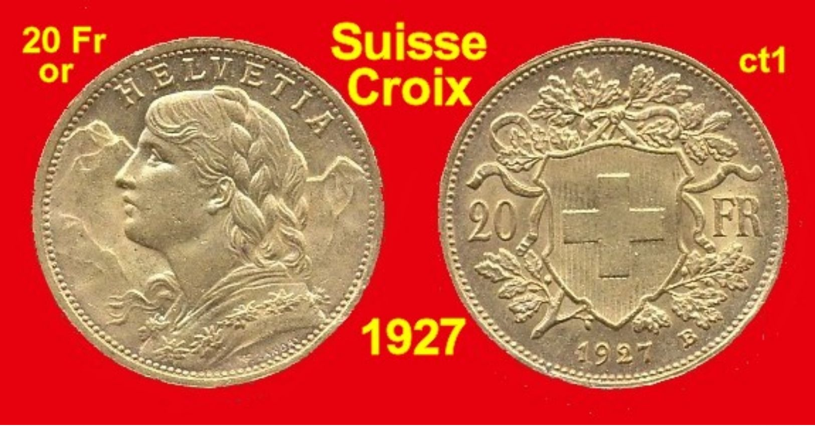 20 Francs Or Suisse De 1927 SUP  Croix, 900 ‰ 6,45 Gr - Autres & Non Classés