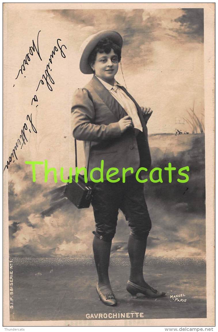 CPA FEMME ARTISTE GAVROCHINETTE MONOCLE RPPC REAL PHOTO POSTCARD LADY ARTIST STAGE STAR - Artiesten