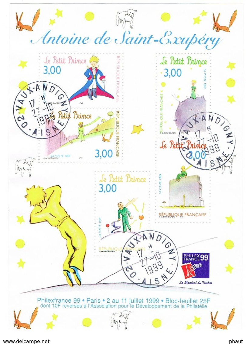 BLOC 20 ANTOINE DE ST EXUPERY LE PETIT PRINCE  OBLITERE CACHET D'EPOQUE - Used