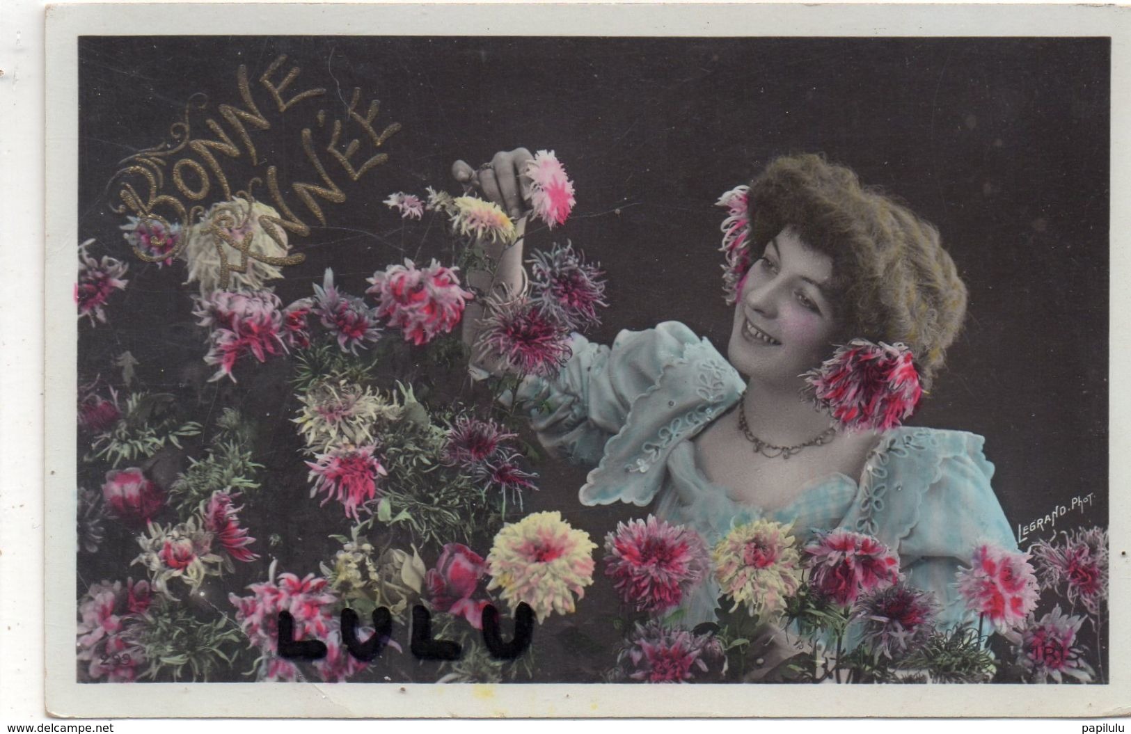 FEMMES N° 363 : Fleurs œillets Bonne Année 1908 , Signé Legrand Photo - Femmes