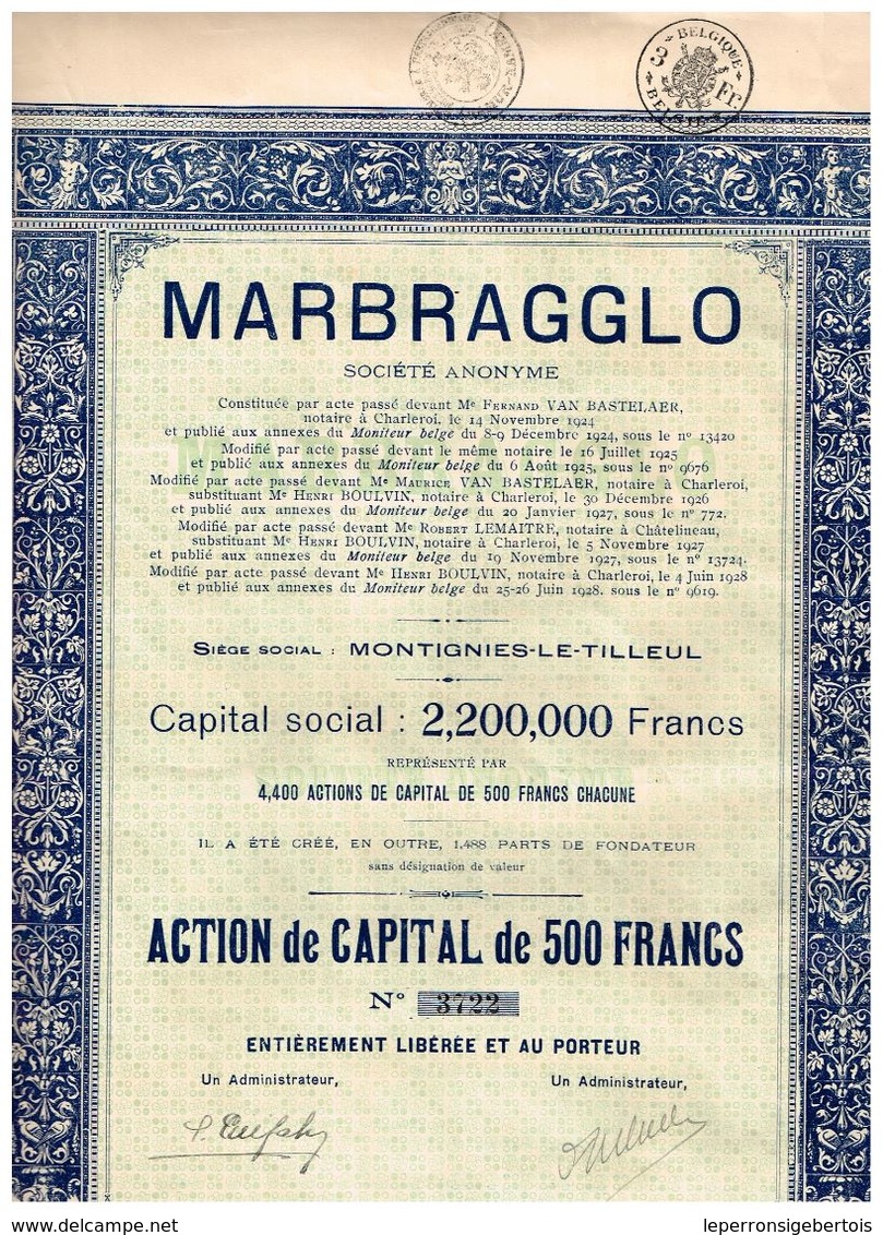 Ancienne Action - Marbragglo - Action De Capital - Titre De 1928 - - Industrial