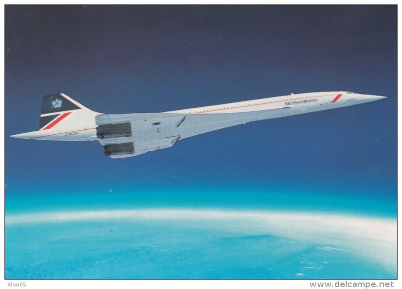 British Airways Concord Supersonic Jet Airplane In Flight C1970s/80s Vintage Postcard - 1946-....: Moderne