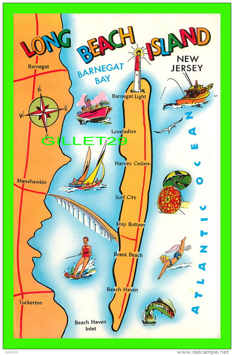 CARTES GÉOGRAPHIQUES - MAP - LONG BEACH ISLAND -, NEW JERSEY -  TRAVEL IN 1988 -  PUB. BY AMERICAN POSTCARD CO - - Cartes Géographiques