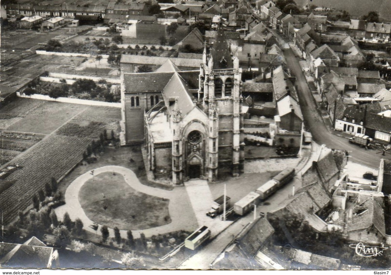 CPSM Dentellée - ANNOEULLIN (59) - Vue Aérienne Du Quartier De L'Eglise St-Martin En 1964 - Autres & Non Classés