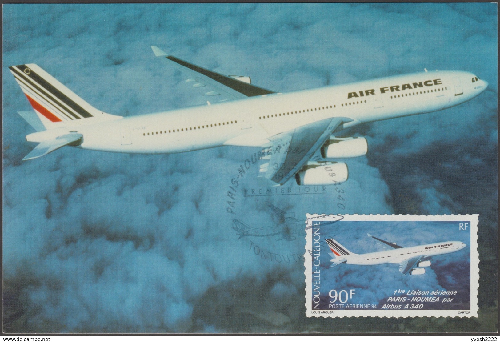 Nouvelle Calédonie 1994 Y&T PA 311. Carte Maximum. Première Liaison Aérienne Paris-Nouméa Par Airbus A340. Air France - Aerei