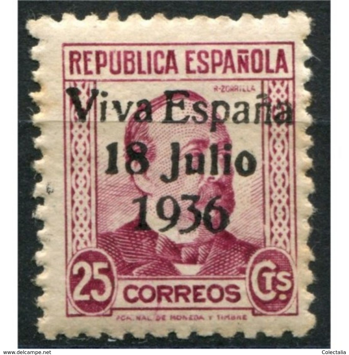 C05712 - Santa Cruz De Tenerife, Sobrecarga Patriótica, "Viva España 18 Julio 1936" [N] Sobre 25c, Edifil 42, * - Emisiones Nacionalistas