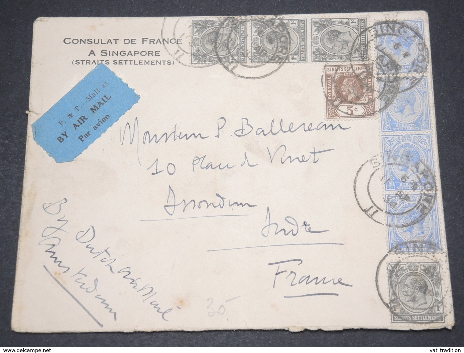 SINGAPOUR - Enveloppe Du Consulat De France à Singapoure En 1934 Par Avion Pour La France - L 14590 - Straits Settlements