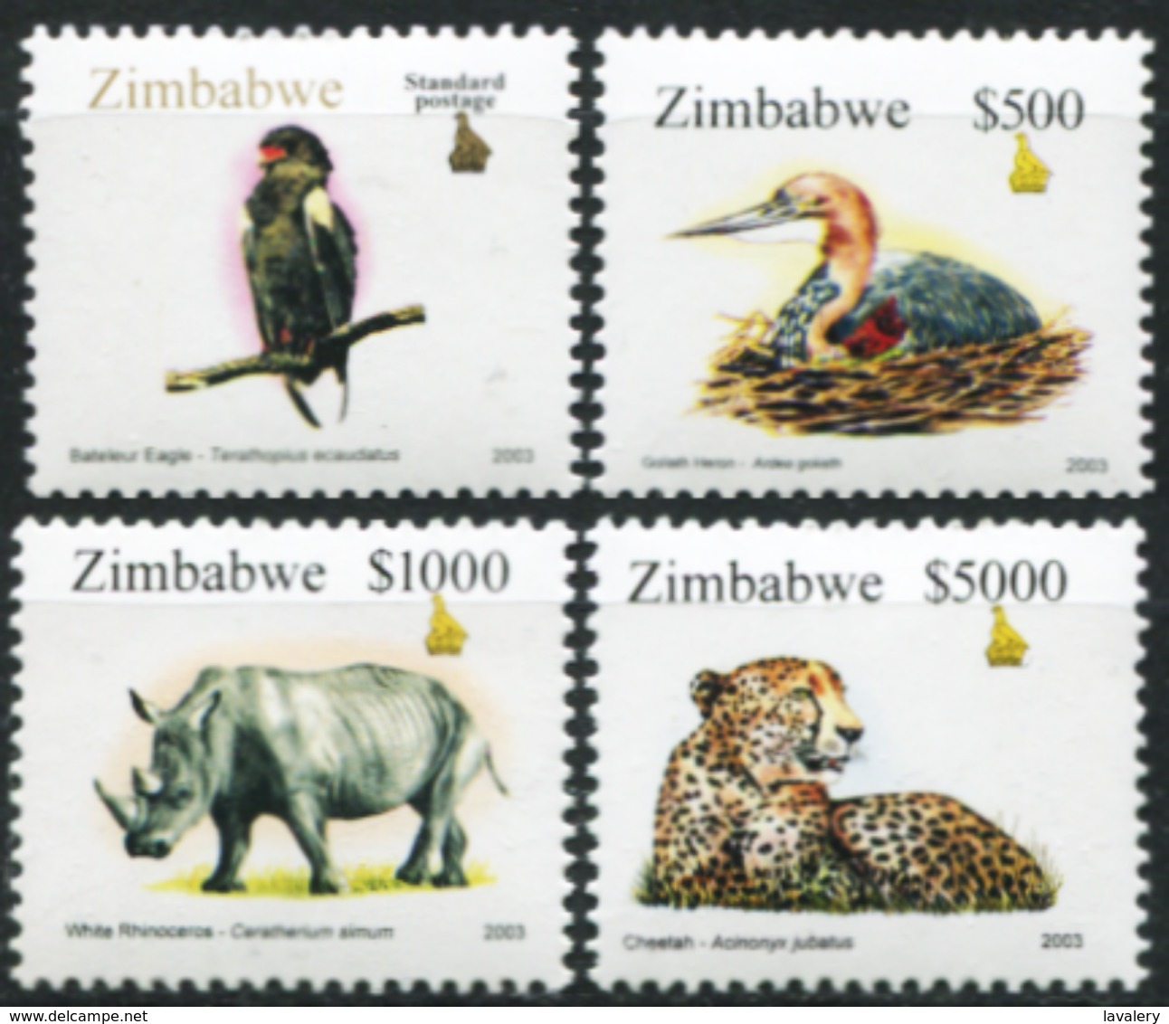 ZIMBABWE 2003 Wildlife Bateleur Heron Bird Birds Rhino Cheetah Wild Cats Of Prey Wild Animals Fauna MNH - Other & Unclassified