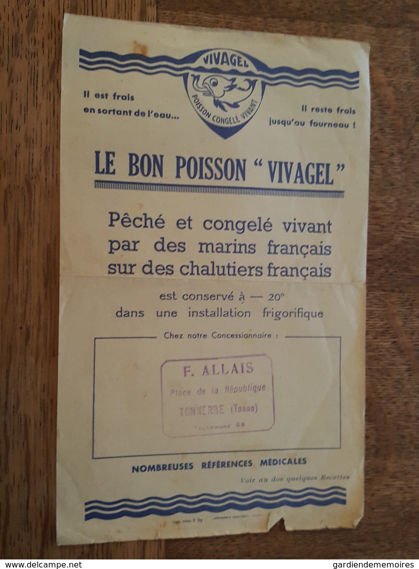 Pub - Vivagel - Poisson Congelé Vivant - Marins Et Chalutiers Français - Tampon F. Allais à Tonnerre - Publicités