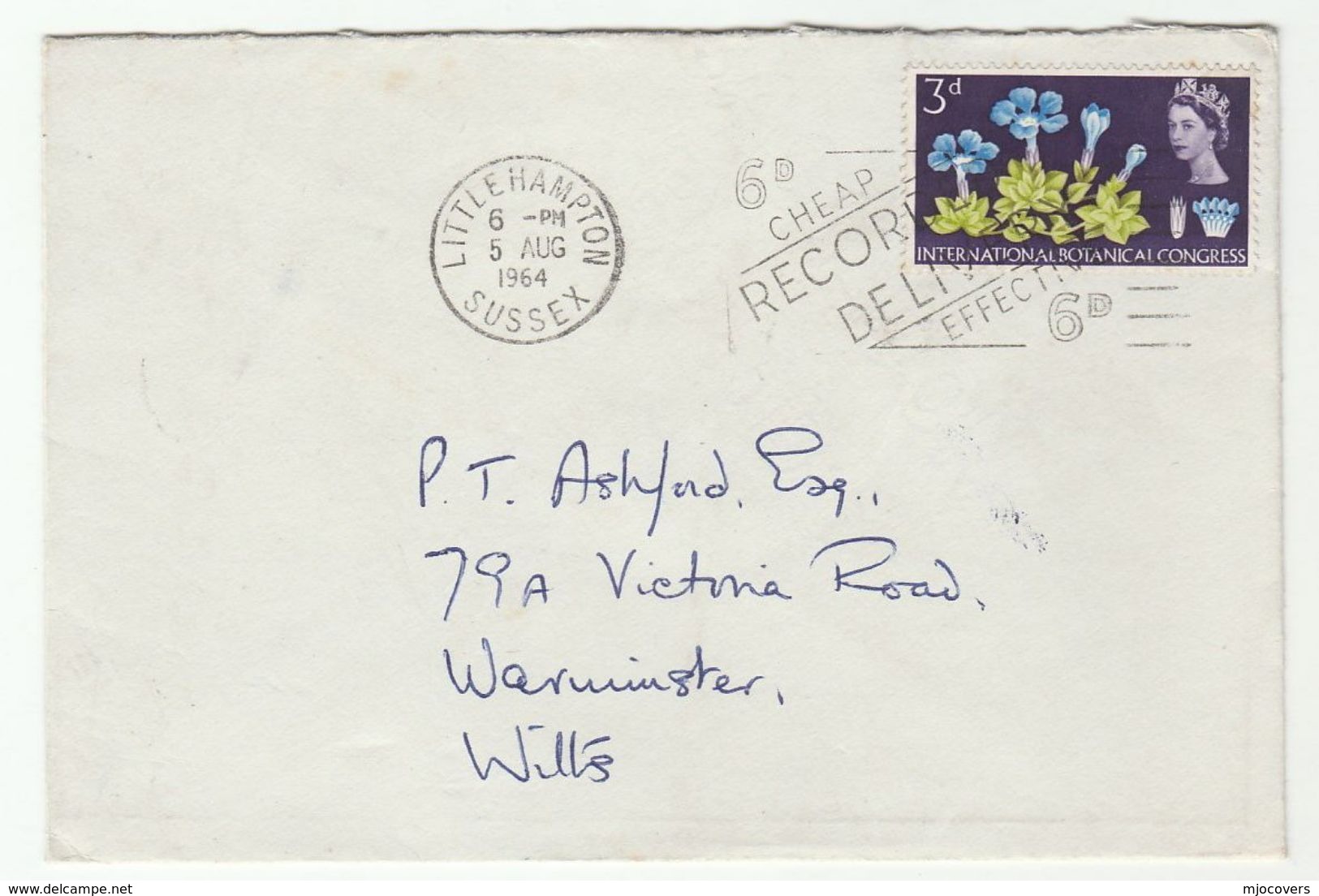 1964 Littlehampton GB FLOWERS FDC COVER SLOGAN Pmk EFFECTIVE RECORDED DELIVERY Flower Stamps - 1952-1971 Pre-Decimal Issues