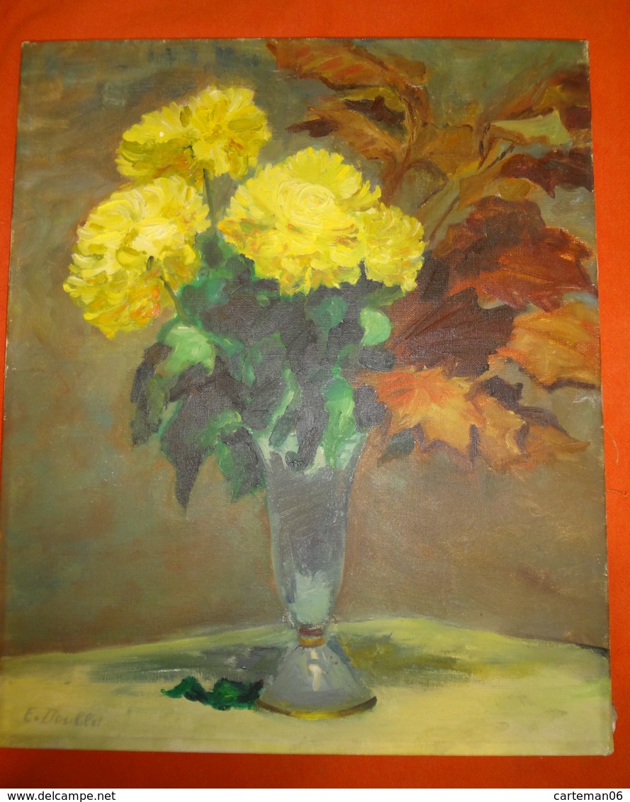 Tableau - Signé E. Doubet - Bouquet De Fleurs - Format 45.7 X 38 Cm - Olieverf