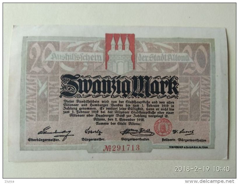 GERMANIA Altona 20 Mark 1918 - [11] Emissioni Locali