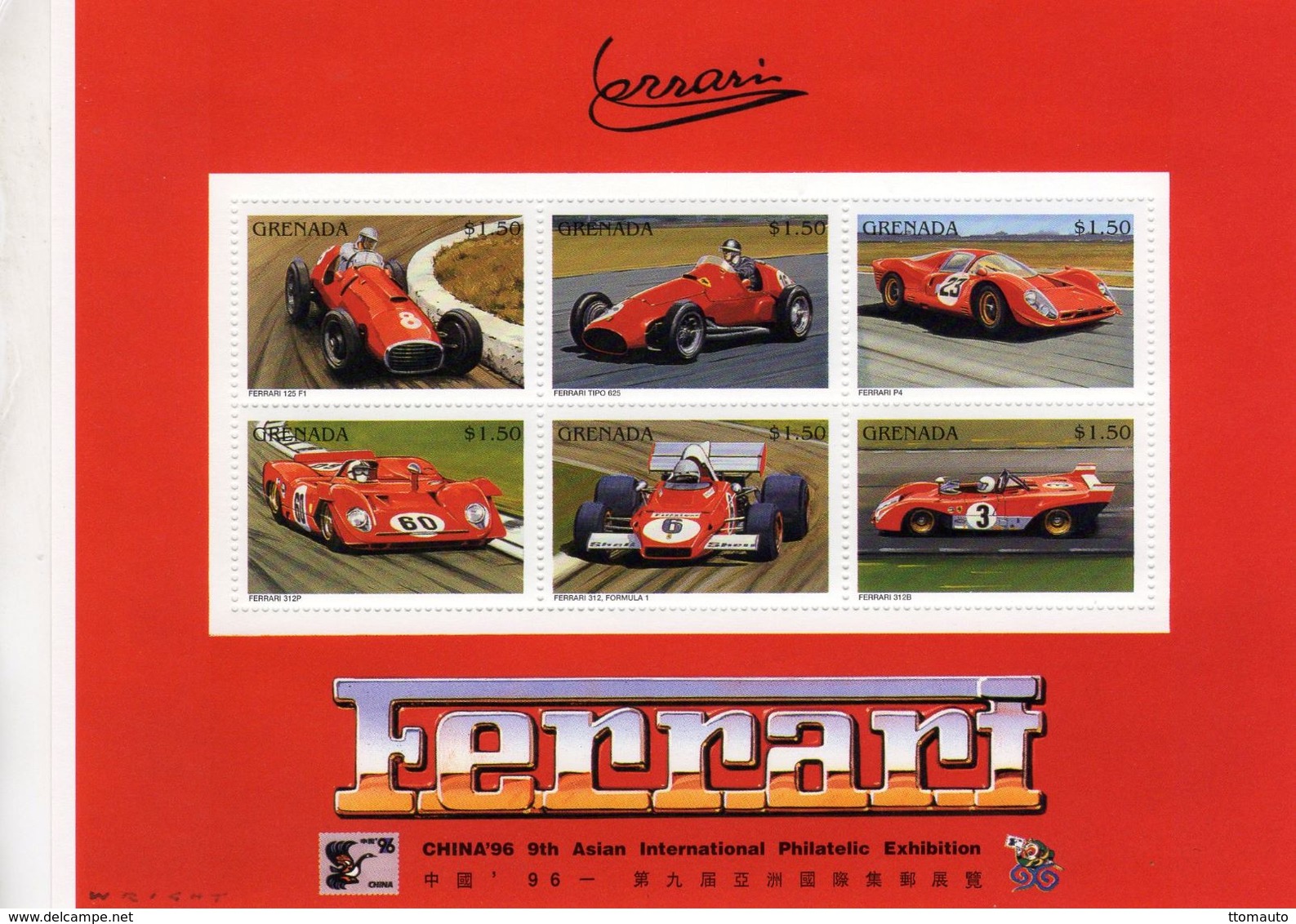 Grenada - Ferrari Racing Cars - 125 F1 - Tipo 625 - P4 - 312P - 312 F1 - 312B  -  6v Sheet Neuf/Mint - Automobile