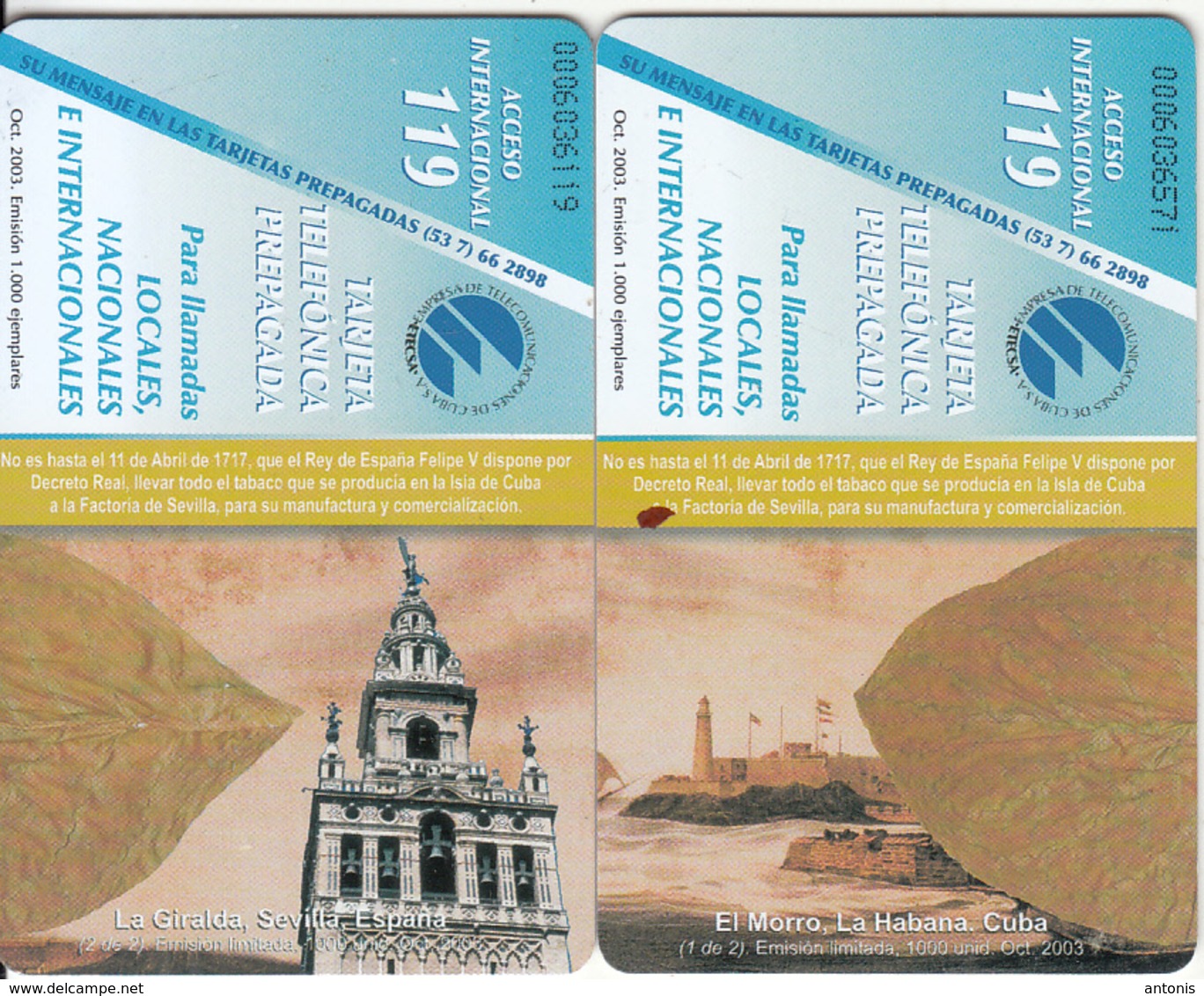 CUBA - Puzzle Of 2 Cards, Telebarna 2003, Exhibition In Barcelona, Tirage 1000, 10/03, Used - Cuba