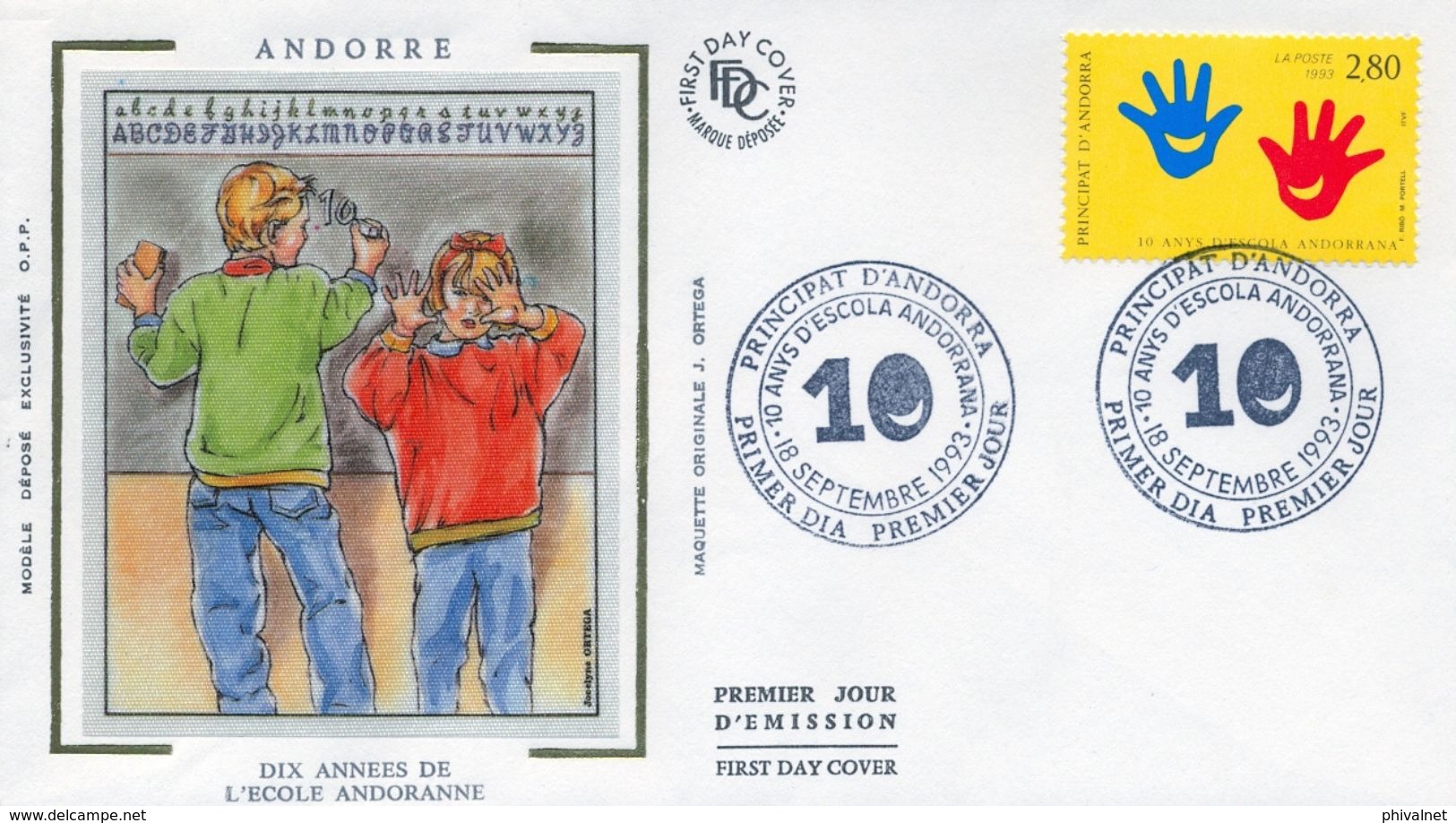 1993 ANDORRA FRANCESA , SOBRE DE PRIMER DIA , ED. 459 , 10 AÑOS DE ESCUELA ANDORRANA - FDC