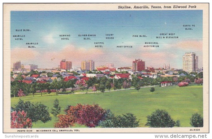 Texas Amarillo Skyline From Ellwood Park 1940 Curteich - Amarillo