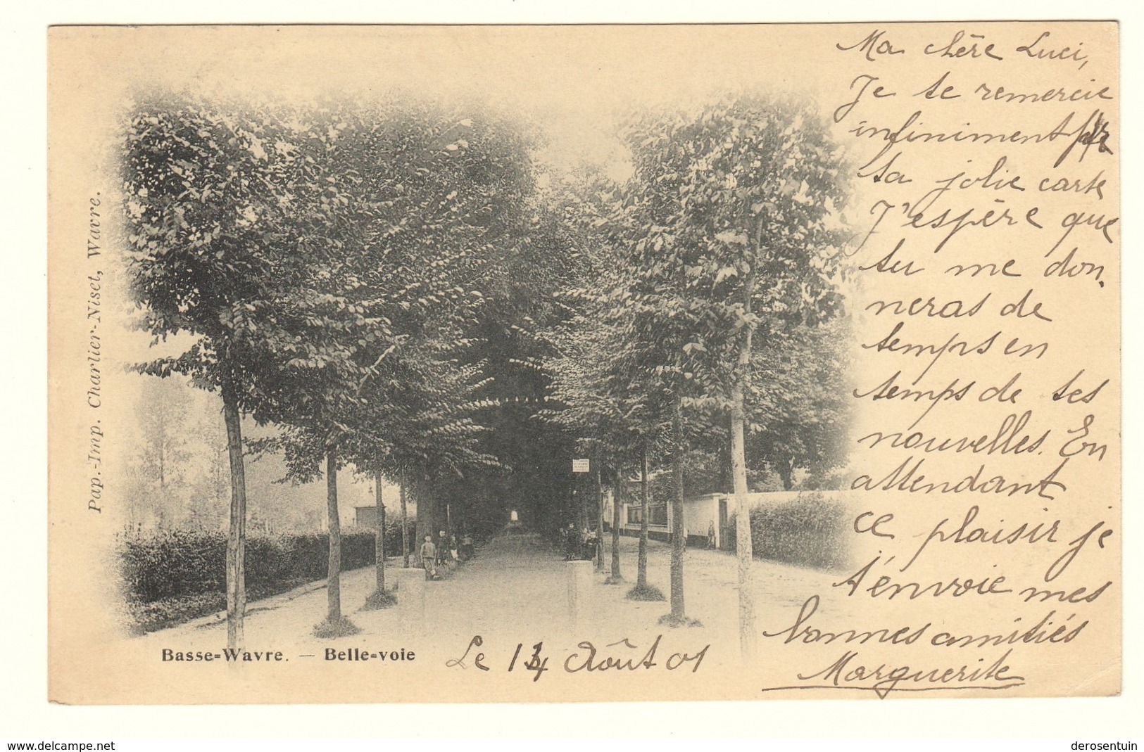 #12426	[Postkaart] Basse-Wavre. - Belle-voie / Pap.-Imp. Charlier-Niset, Wavre. [waver Parkje Wandelweg Laan Neerwaver]. - Wavre