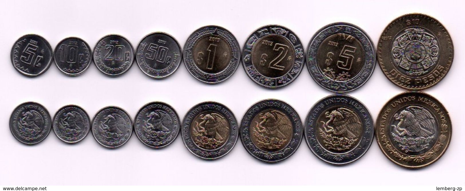 Mexico - Set 8 Coins 5 10 20 50 Cent 1 2 5 10 Pesos 2001 - 2013 UNC Lemberg-Zp - México