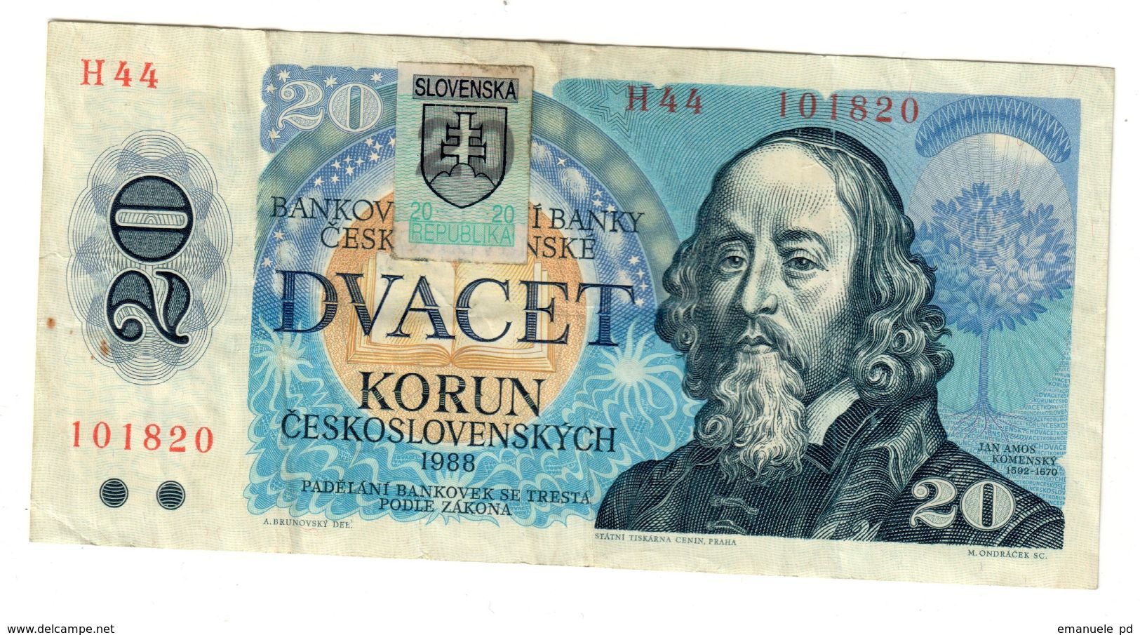 Slovakia 1993 Provisional Issue 20 Korun  .J. - Slovaquie