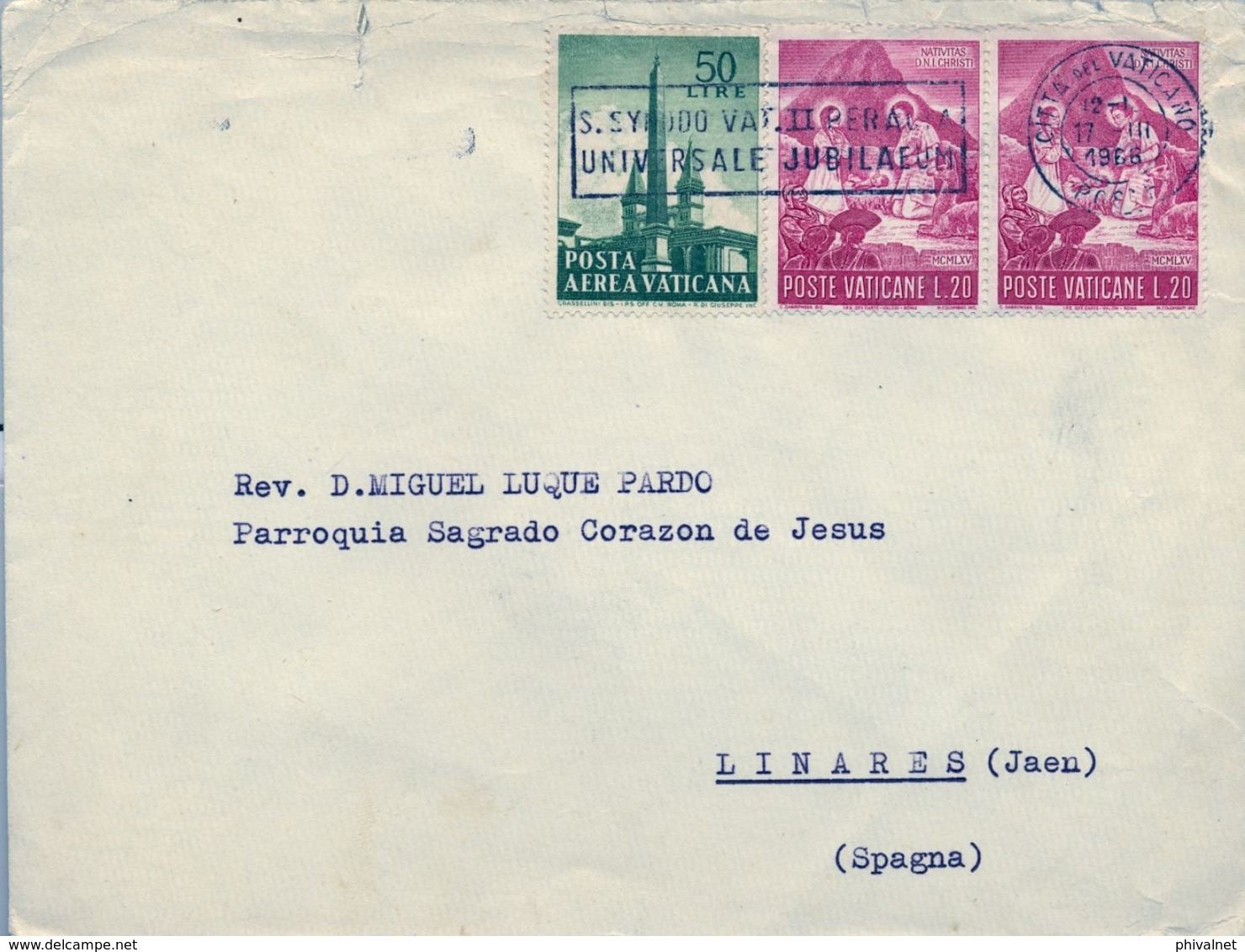 1966 , VATICANO , SOBRE CIRCULADO A LINARES ( JAÉN ) - Storia Postale