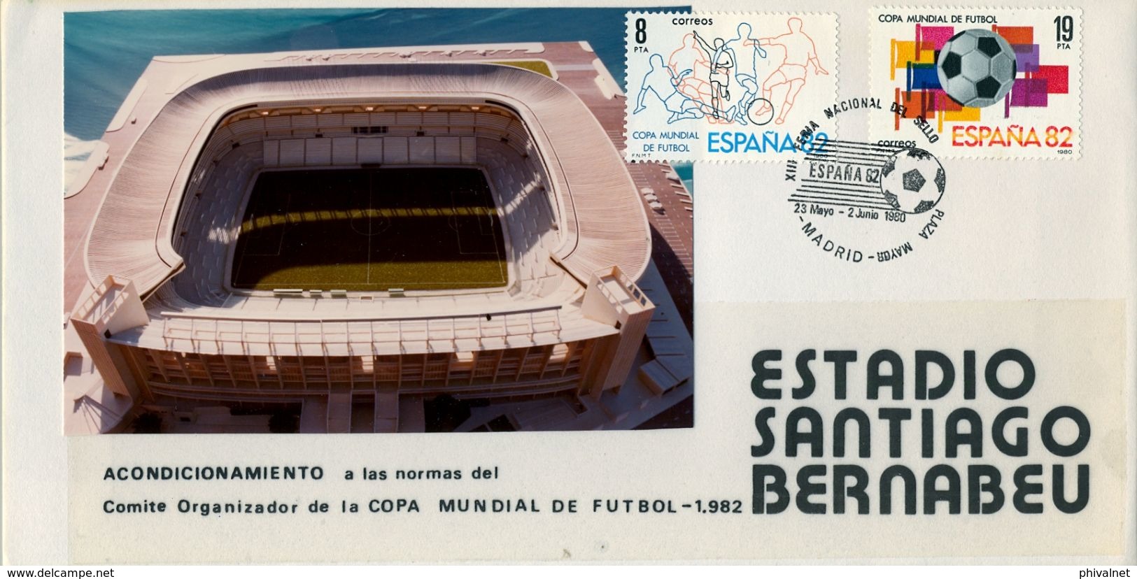 1980 , SOBRE CONMEMORATIVO , ACONDICIONAMIENTO PARA EL MUNDIAL DE FÚTBOL DEL ESTADIO SANTIAGO BERNABEU - 1982 – Espagne