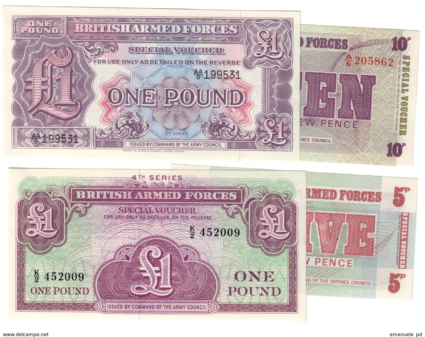 Great Britain Military Lot 4 Banknotes UNC  .C. - Forze Armate Britanniche & Docuementi Speciali