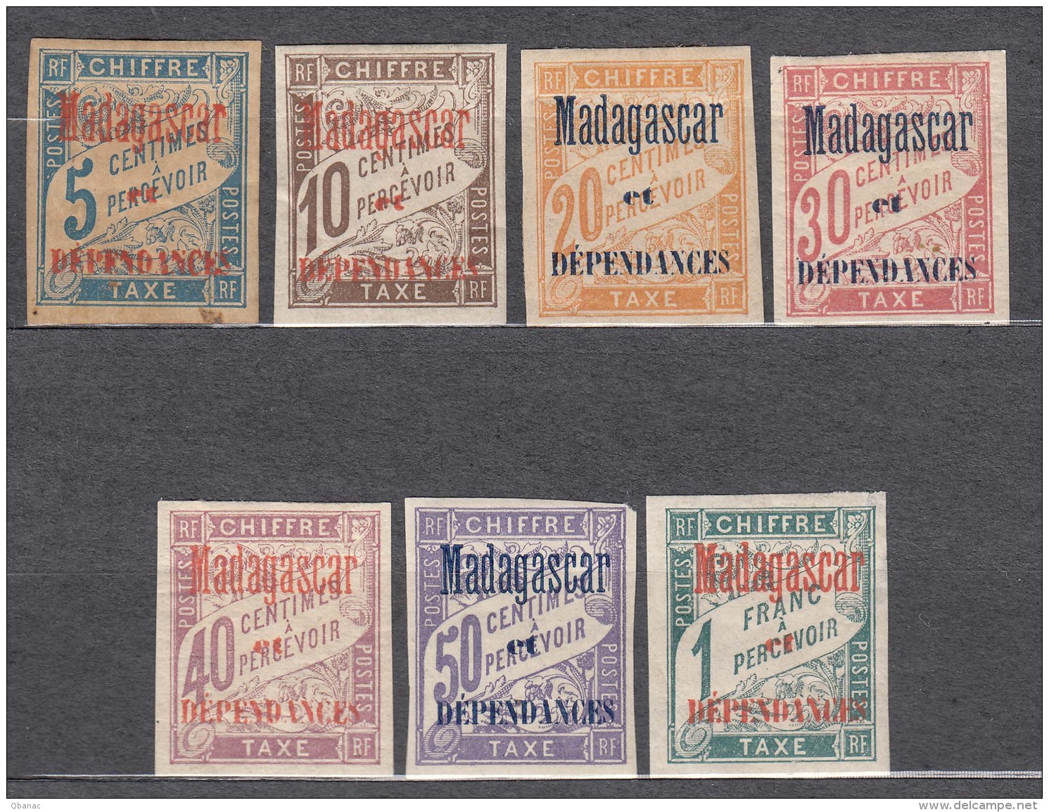 Madagascar 1896 Timbre Taxe Yvert#1-7 Mint Hinged - Timbres-taxe