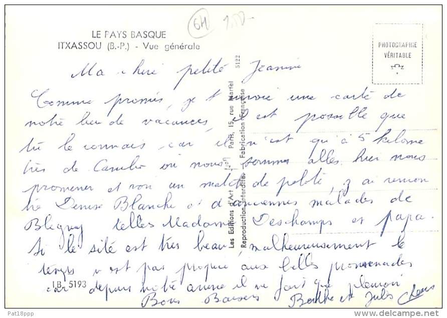 64 - ITXASSOU : Vue Générale - CPSM Dentelée Noir Et Blanc Grand Format - Pyrenées Atlantiques - Itxassou