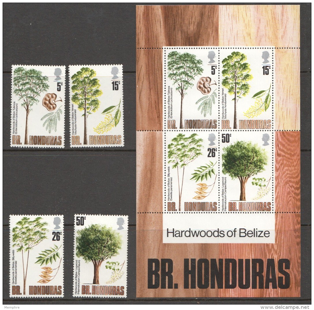 1971  Hardwoods Of Belize Series 3 SEt Of 4 UM - MNH Stamps And MM - MH Souvenir Sheet - Honduras Britannique (...-1970)