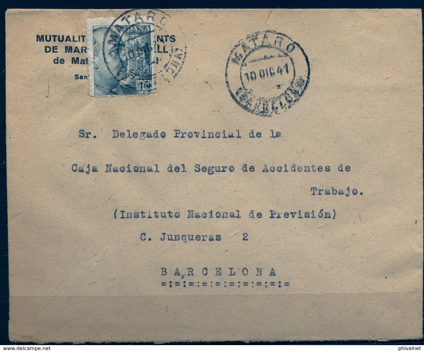 1941 , BARCELONA , SOBRE COMERCIAL CIRCULADO , MATARÓ - Cartas & Documentos
