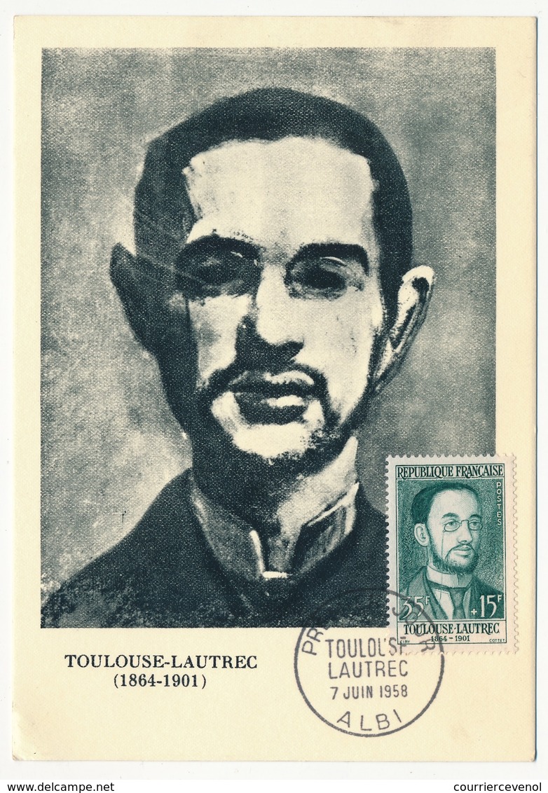 6 Cartes Maximum - N° 1166/1171 - Du Bellay, J. Bart, Diderot, Courbet, Carpeaux, Toulouse-Lautrec 1958 - 1950-1959