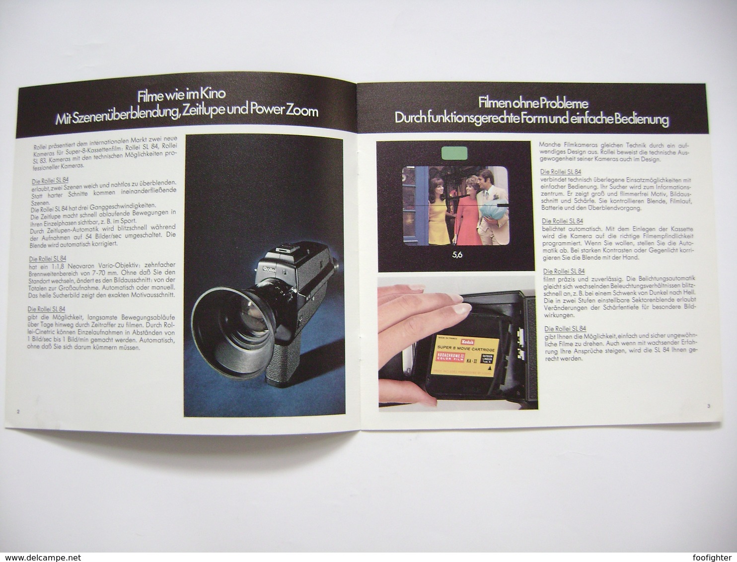 ROLLEI  Neue Super-8-Kameras SL 84 - SL 83, Technische Daten, Werbung 1970s - Appareils Photo