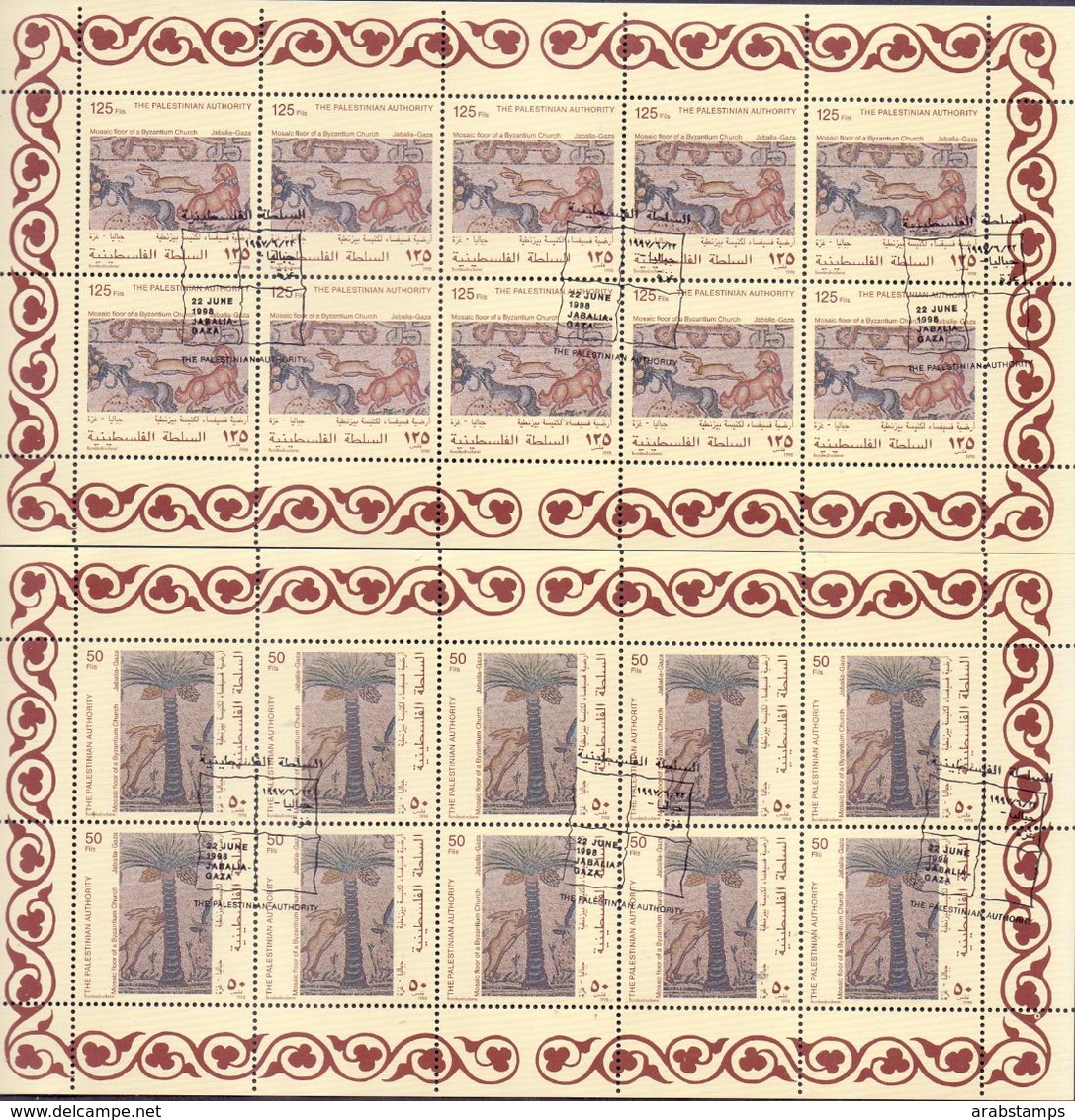 1998 Palestinian Mosaic Floor Of Byzantium Church Complete Sheets 4 Values Special Stamp MNH - Palestine