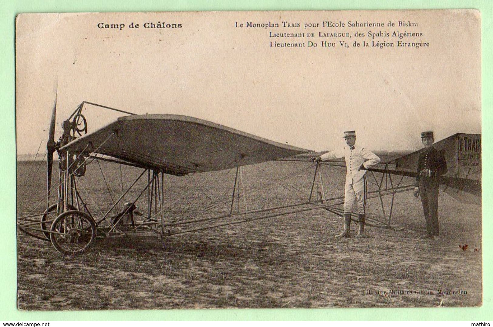 CAMP DE CHALONS , Monoplan Train Pour L'Ecole Saharienne De Biskra, Lieutenants De Lafargue Et  Do Huu Vi - Sonstige & Ohne Zuordnung