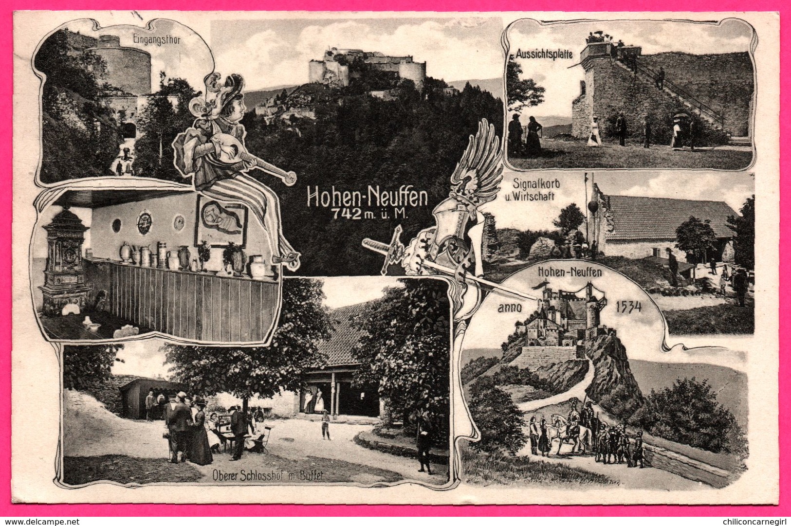 Hohenneuffen - Multivues - Eingangsthor - Aussichplatte - Signalkorb U. Wirtschaft - Epée - Animée - 1913 - Eislingen
