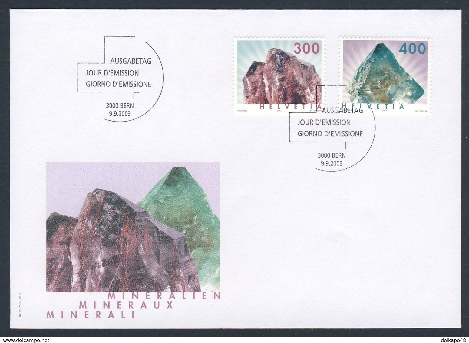 Switzerland Schweiz Suisse 2003 FDC - Mi 1844 /5 SG 1523 /4 - Rutilquarz + Fluorit - Mineralien / Minerals - Mineralen