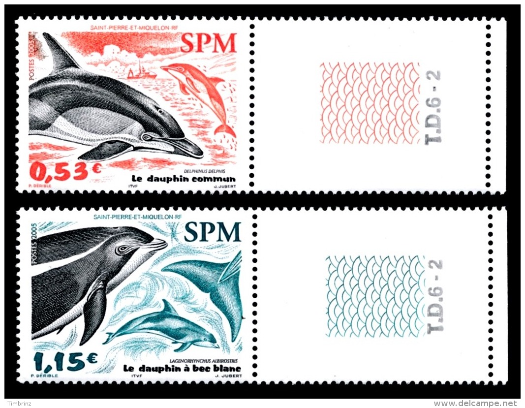 ST-PIERRE ET MIQUELON 2005 - Yv. 843 Et 844 ** TB Bdf Num TD  Faciale= 1,68 EUR - Dauphins (2 Val.)  ..Réf.SPM11341 - Neufs