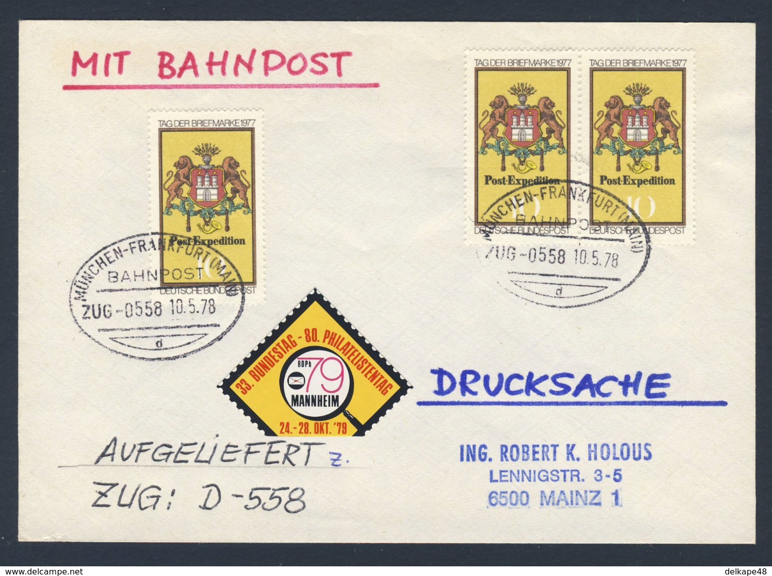 Deutschland Germany 1978 Cover / Brief  / Enveloppe - BAHNPOST München - Frankfurt (Main) - Zug D-558 - Treinen