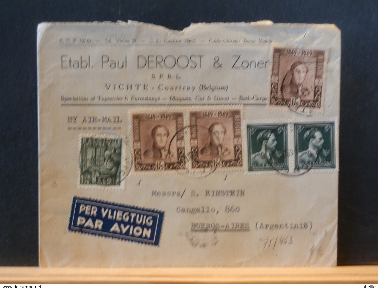 75/463   LETTRE BELGE   POUR ARGENTINIE  1949 - Lettres & Documents