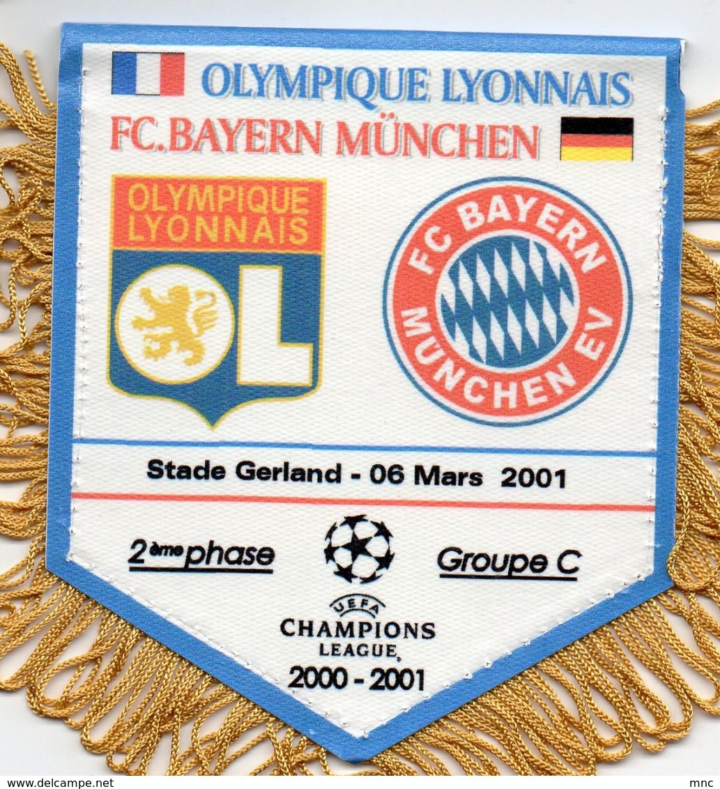 Fanion Du Match  LYON / BAYERN MUNICH En Ligue Des Champions 2000/2001 - Habillement, Souvenirs & Autres