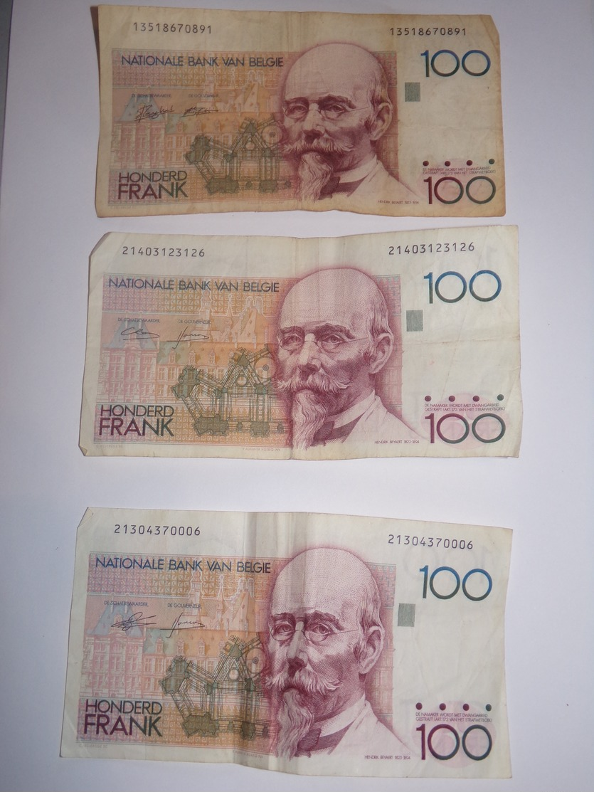 Belgique.Lot De 3 Billets De 100 Francs. - 100 Francs