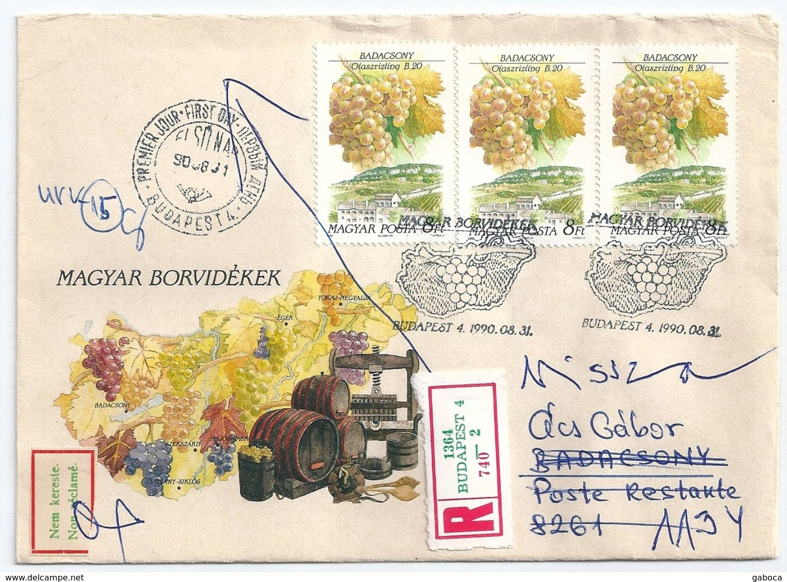 9169 Hungary FDC Flora Plant Fruit Grapes Wine Drink Registered UNIQUE - Wein & Alkohol